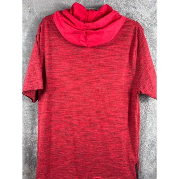 Red Heathered Short Sleeve Cowl Neck Drawstring Casual Top With Asymmetrical Hem - Picture 8 of 11
